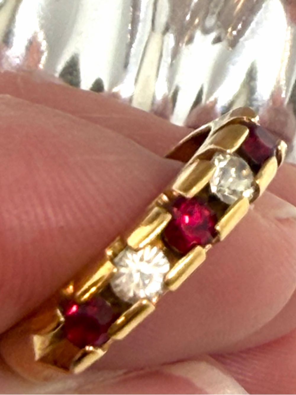 Vintage Rich Gold Plated Ring with Red and Clear Gemstones